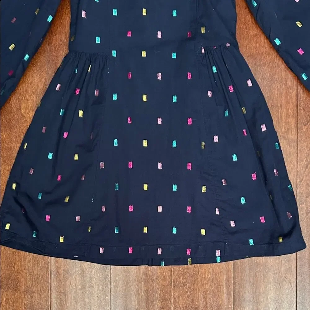 GAP Kid’s Navy Long Sleeve Dress with Colorful Metallic Accents, Size Medium
